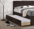 Twin Size Bed w/ Trundle Slats Espresso Faux Leather Plywood Kids Youth Bedroom Furniture Wooden Slats Clean lines Upholstered Headboard 1pc Bed