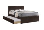 Full Size Bed w/ Trundle Slats Espresso Faux Leather Plywood Kids Youth Bedroom Furniture Wooden Slats Clean lines Upholstered Headboard 1pc Bed