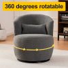 Grey Plush Swivel Accent Chair - Contemporary Round Armchair with 360Â° Rotation and Metal Base for Living Room Elegance