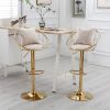 Off-White velvet bar chair, pure gold plated, unique design,360 degree rotation, adjustable height,Suitable for dinning room and bar,set of 2