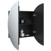 Bathroom Cabinet with Round Mirror&LED Black 21.3"x21.3"x6.9"