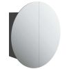 Bathroom Cabinet with Round Mirror&LED Black 18.5"x18.5"x6.9"