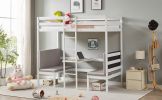 Twin Over Twin Bunk Beds Can be Turn into Upper Bed and Down Desk, Cushion Sets are Free for Kids, Teens, Girls, Boys. White,79''L x 40.9''W x 79''H.