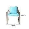 Anodized Aluminum Upholstered Cushioned Chair with Rattan, White/Turquoise