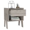 Joy Nightstand; Four Legs; One Open Shelf; One Drawer -Light Gray