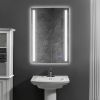 24 x 36 Inch Frameless LED Illuminated Bathroom Mirror, Touch Button Defogger, Metal, Vertical Stripes Design, Silver