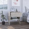 Joy Nightstand; Four Legs; One Open Shelf; One Drawer -Light Gray