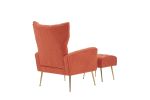 Modern Accent Chair with Ottoman, Comfy Armchair for Living Room, Bedroom, Apartment, Office (Brick red)