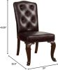 Traditional Formal Set of 2 Side Chairs Brown Cherry Solid wood Chair Padded Leatherette Tufted Upholstered Kitchen Dining Room Furniture