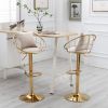 Off-White velvet bar chair, pure gold plated, unique design,360 degree rotation, adjustable height,Suitable for dinning room and bar,set of 2