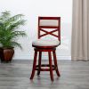 30" Bar Height X-Back Swivel Stool, Cherry Finish, Beige Fabric Seat