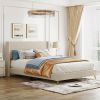 Queen Size Corduroy Platform Bed with Metal Legs, Beige