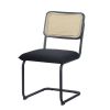 Set of 2, Teddy Velvet Dining Chair with High-Density Sponge, Rattan Chair for Dining room, Living room, Bedroom, Black