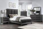 Modern Bedroom 1pc Queen Size Bed Diamond-Patterned Gray Faux Leather Headboard Footboard Classic Design Wooden Furniture