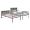 Twin Over Twin Bunk Beds with Bookcase Headboard, Solid Wood Bed Frame with Safety Rail and Ladder, Kids/Teens Bedroom, Guest Room Furniture