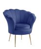 Angelina 34" Blue Velvet Scalloped Back Barrel Accent Chair with Metal Legs