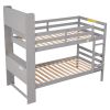 Twin Over Twin Bunk Beds with Bookcase Headboard, Solid Wood Bed Frame with Safety Rail and Ladder, Kids/Teens Bedroom, Guest Room Furniture