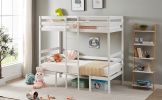 Twin Over Twin Bunk Beds Can be Turn into Upper Bed and Down Desk, Cushion Sets are Free for Kids, Teens, Girls, Boys. White,79''L x 40.9''W x 79''H.