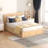 Full Size Wood Platform Bed with Underneath Storage and 2 Drawers, Wood Color