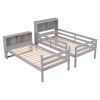 Twin Over Twin Bunk Beds with Bookcase Headboard, Solid Wood Bed Frame with Safety Rail and Ladder, Kids/Teens Bedroom, Guest Room Furniture