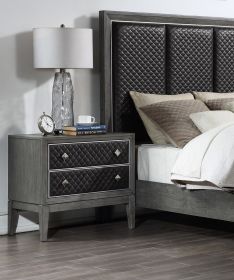 Modern Styling Bedroom 1pc Nightstand of 2 Drawers Faux Leather Upholstered Gray Classic Design Wooden Furniture