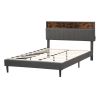 Queen Size Upholstered Platform Bed with Storage Headboard and USB Port, Linen Fabric Upholstered Bed (Gray)