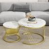 [VIDEO provided] ON-TREND Î¦27.5'' & Î¦17.7'' Nesting Coffee Table with Marble Grain Table Top, Golden Iron Frame Round Coffee Table, Set of 2