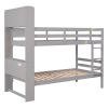 Twin Over Twin Bunk Beds with Bookcase Headboard, Solid Wood Bed Frame with Safety Rail and Ladder, Kids/Teens Bedroom, Guest Room Furniture