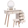 CRAZY ELF Makeup Vanity Table with Cushioned Stool, Large Capacity Storage Cabinet, 5 Drawers, Large Round Mirror