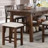 Set of 2pcs Counter Height Stools Dining Room Furniture Rustic Oak / Beige Fabric Cushion w/ Welt Slat Back Kitchen Breakfast