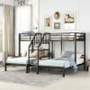 Metal Twin over Twin & Twin Bunk Bed, Triple Bunk Bed with Storage Shelves Staircase, Black