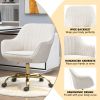 360¬∞ Beige Boucle Fabric Swivel Chair With High Back, Adjustable Working Chair With Golden Color Base