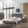 Contemporary Grey Finish Unique King Size Bed 1pc Bedroom Furniture Unique Lines Headboard Wooden