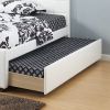 Twin Size Bed w/ Trundle Slats White Faux Leather Upholstered Plywood Kids Youth Bedroom Furniture Wooden Slats