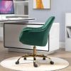 360¬∞ Green Velvet Swivel Chair With High Back, Adjustable Working Chair With Golden Color Base