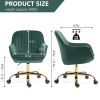 360¬∞ Green Velvet Swivel Chair With High Back, Adjustable Working Chair With Golden Color Base