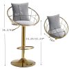 Grey velvet bar chair, pure gold plated, unique design,360 degree rotation, adjustable height,Suitable for dinning room and bar,set of 2