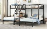 Metal Twin over Twin & Twin Bunk Bed, Triple Bunk Bed with Storage Shelves Staircase, Black