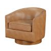 Maisy Saddle Faux Leather Wood Base Barrell Swivel Chair