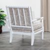 Spindle Chair, White Finish, Taupe Paisley Fabric