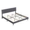 King Size Platform Bed Frame with Fabric Upholstered Headboard and Wooden Slats, No Box Spring Needed/Easy Assembly, Dark Grey