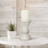 Stonebriar Tabletop 6" Coastal Wood Pillar Candle Holder, Off-White