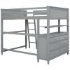 Full size Loft Bed with Drawers and Desk, Wooden Loft Bed with Shelves - Gray(OLD SKU:LT001529AAE)