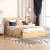 Full Size Wood Platform Bed with Underneath Storage and 2 Drawers, Wood Color