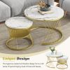 [VIDEO provided] ON-TREND Î¦27.5'' & Î¦17.7'' Nesting Coffee Table with Marble Grain Table Top, Golden Iron Frame Round Coffee Table, Set of 2