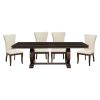 Modern Traditional 5pc Dining Set Table with Extension Leaf and 4 Upholstered Chairs Dark Cherry Finish Wooden Kitchen Dining Furniture