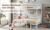 Twin Over Twin Bunk Beds Can be Turn into Upper Bed and Down Desk, Cushion Sets are Free for Kids, Teens, Girls, Boys. White,79''L x 40.9''W x 79''H.