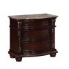 1Pc Traditional Style End Table 3-Drawer Nightstand with Marble Top Rich Brown Cherry Finish Solid Wood Wooden Bedroom