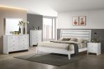 1pc King Size White Finish Panel Bed Geometric Design Frame Softly Curved Headboard Wooden Bedroom Furniture