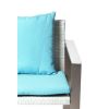 Anodized Aluminum Upholstered Cushioned Chair with Rattan, White/Turquoise